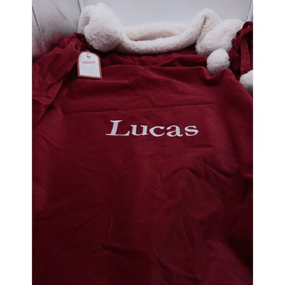Pottery Barn Kids Lucas Red Velvet Santa Bag Sack Christmas Stocking 40 x 33 in - Picture 1 of 15